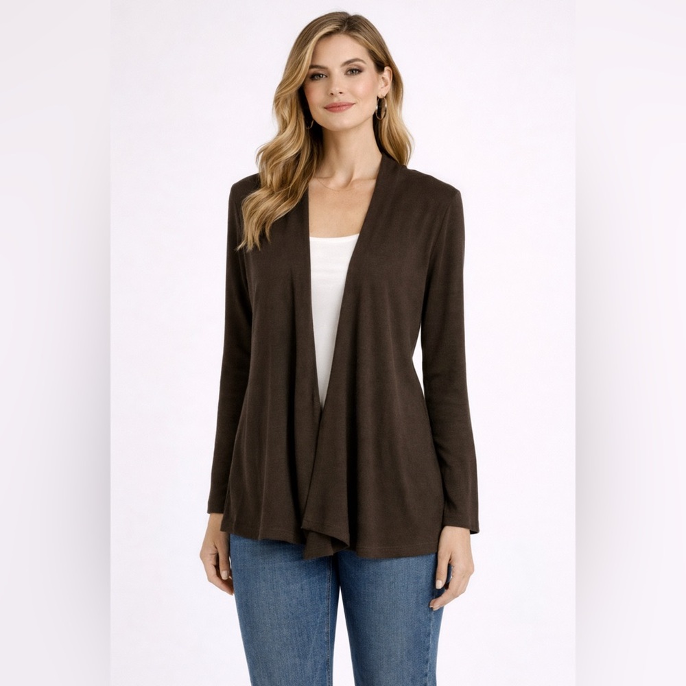 Eileen Fisher Womens Cardigan Jacket Topper Brown XS Extra Small Long Sleeve